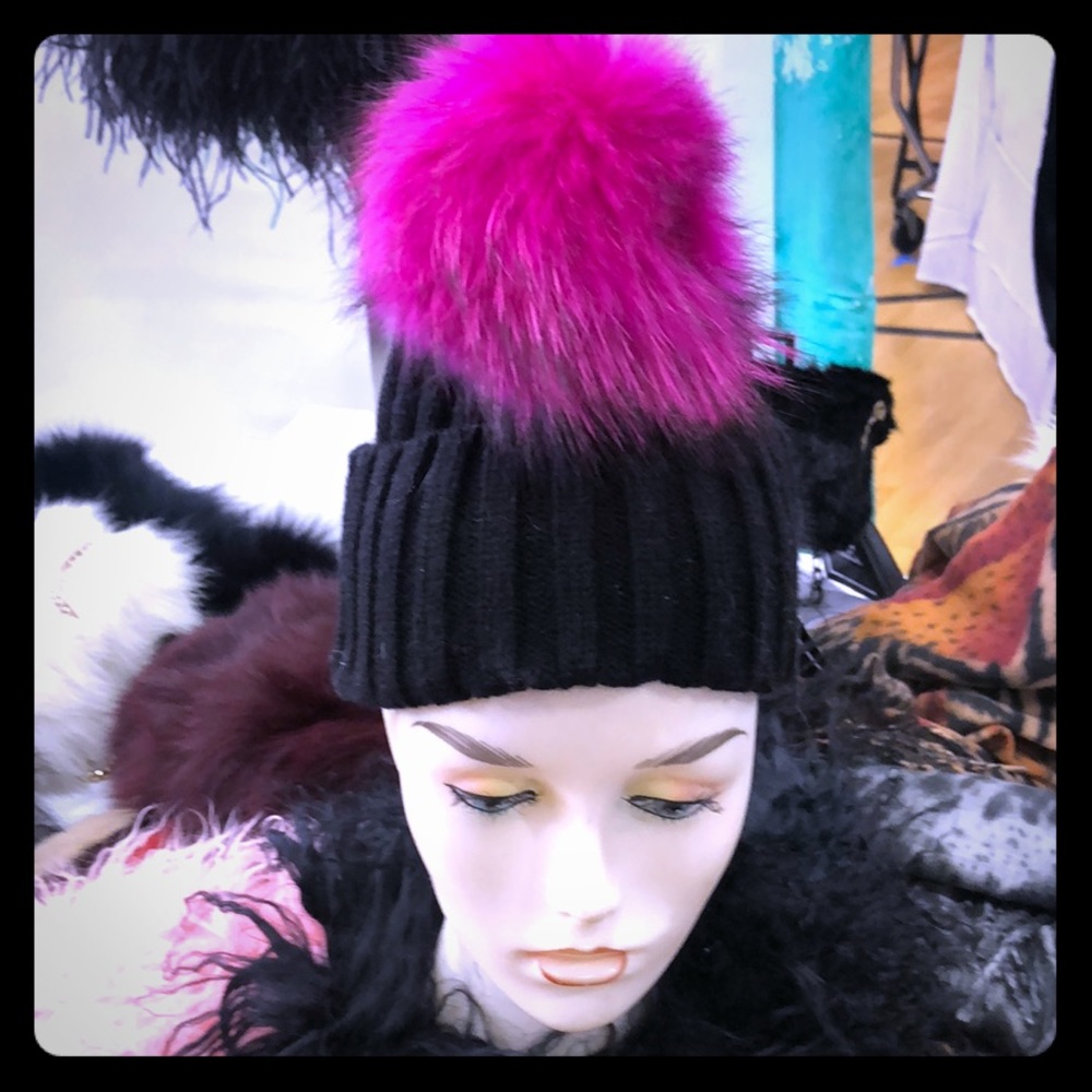 Hot pink pompom hat